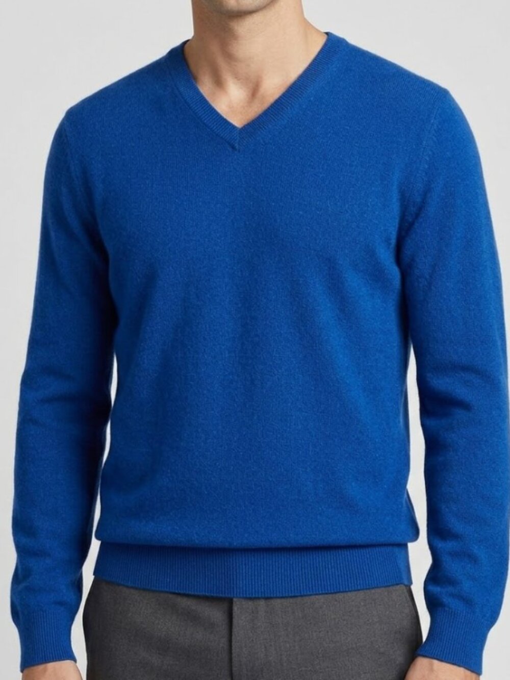 Lands End Sweater Mens Large Blue Lambs Wool V Neck Knit Scotland